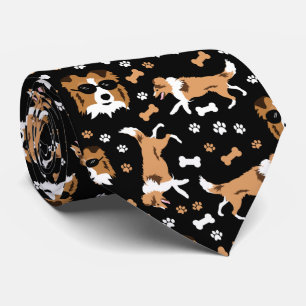 Shetland Sheepdog Sheltie Black Paw Print Neck Tie Krawatte