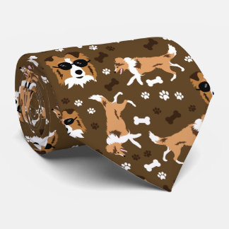 Shetland Sheepdog Sheltie Brown Paw Print Neck Tie Krawatte