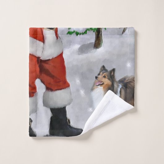 Shetland Sheepdog Sheltie Christmas Badhandtuch Set (Waschlappen)