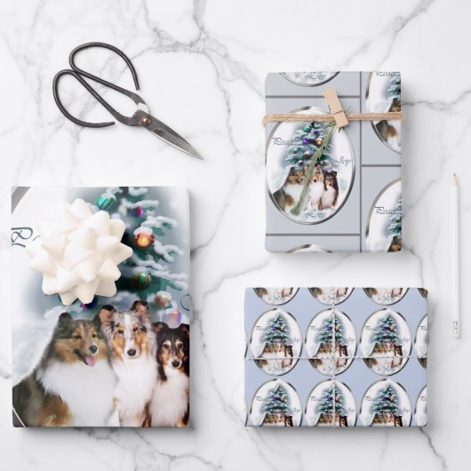 Shetland Sheepdog Sheltie Christmas Geschenkpapier Set (Vorderseite)