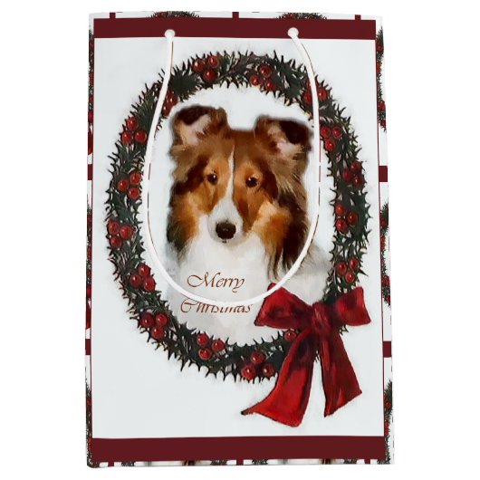 Shetland Sheepdog Sheltie Christmas Mittlere Geschenktüte (Vorderseite)
