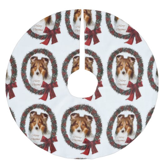 Shetland Sheepdog Sheltie Christmas Polyester Weihnachtsbaumdecke (Vorderseite)