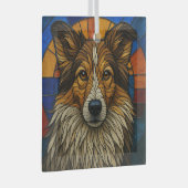 Shetland Sheepdog Sheltie Dog "Stached Glass" Ornament Aus Glas (Vorderseite Rechts)