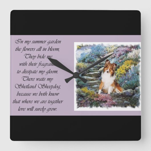 Shetland Sheepdog Sheltie Kunst Geschenke Quadratische Wanduhr (Vorderseite)