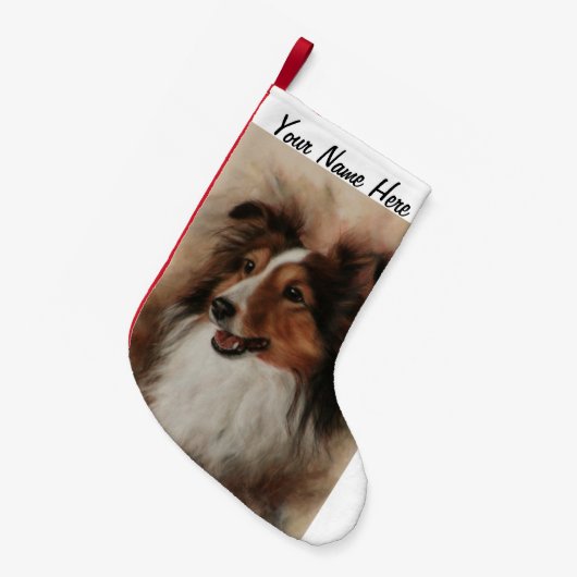 Shetland Sheepdog Sheltie lächelnd Kleiner Weihnachtsstrumpf (Vorderansicht (hängend))