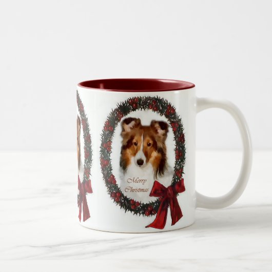 Shetland Sheepdog Sheltie Weihnachtsgeschenk Zweifarbige Tasse (Rechts)