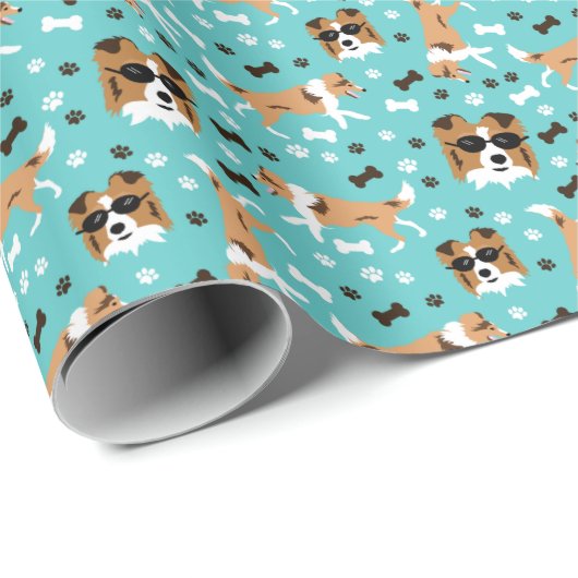 Shetland Sheepdog Shelties Aqua Wrapping Paper Geschenkpapier (Rolleneckpunkt)