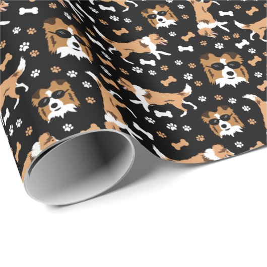 Shetland Sheepdog Shelties Black Wrapping Paper Geschenkpapier (Rolleneckpunkt)