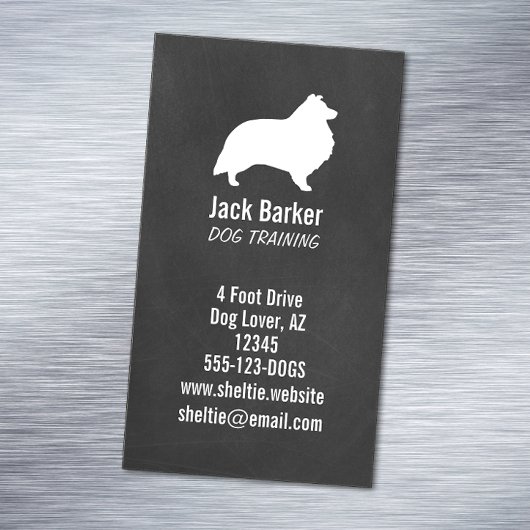 Shetland Sheepdog Silhouette Chalkboard Style Magnetische Visitenkarte