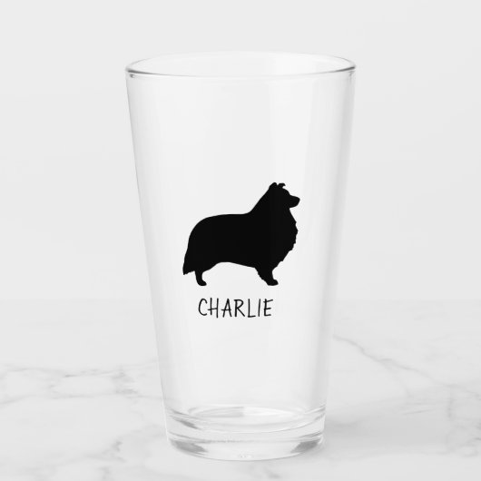 Shetland Sheepdog Silhouette Sheltie Dog Custom Glas (Vorderseite)