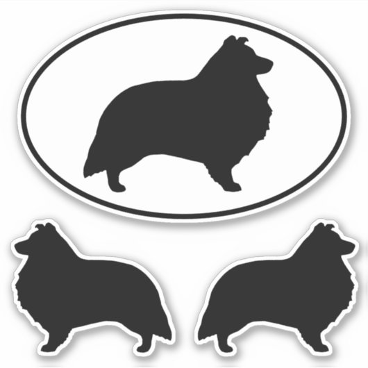 Shetland Sheepdog Silhouetten Vinyl Sticker Set (Vorderseite)