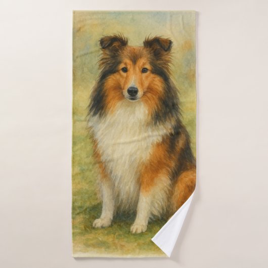 Shetland Sheepdog Sitting Watercolor Badhandtuch Set (Badehandtuch)