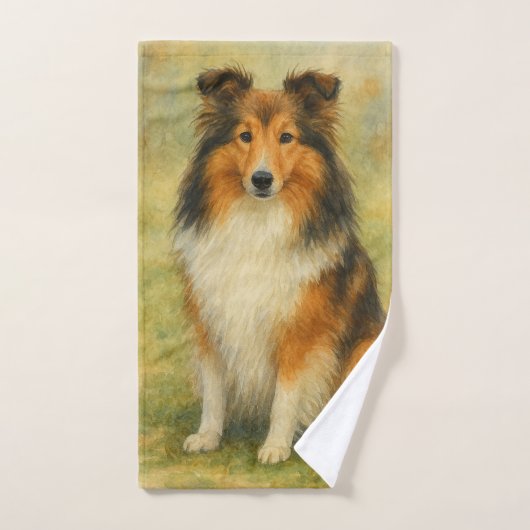 Shetland Sheepdog Sitting Watercolor Badhandtuch Set (Handtuch)