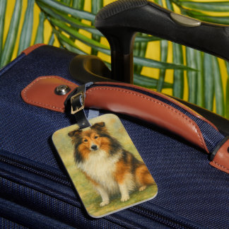 Shetland Sheepdog Sitting Watercolor Gepäckanhänger
