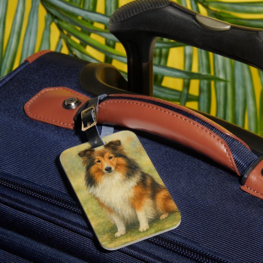 Shetland Sheepdog Sitting Watercolor Gepäckanhänger (Vorderseite Insitu 1)