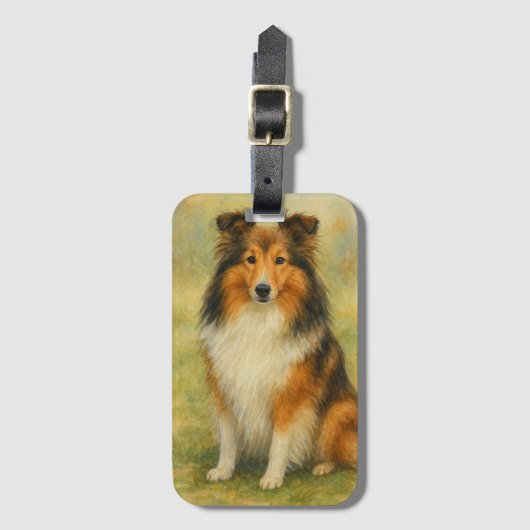 Shetland Sheepdog Sitting Watercolor Gepäckanhänger (Vorderseite Vertikal)