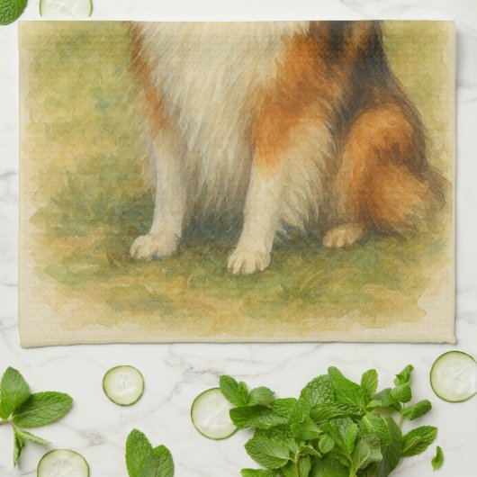 Shetland Sheepdog Sitting Watercolor  Geschirrtuch (Gefaltet)
