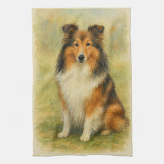 Shetland Sheepdog Sitting Watercolor Geschirrtuch