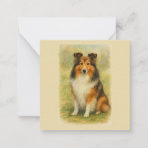 Shetland Sheepdog sitzend Aquarell  Mitteilungskarte