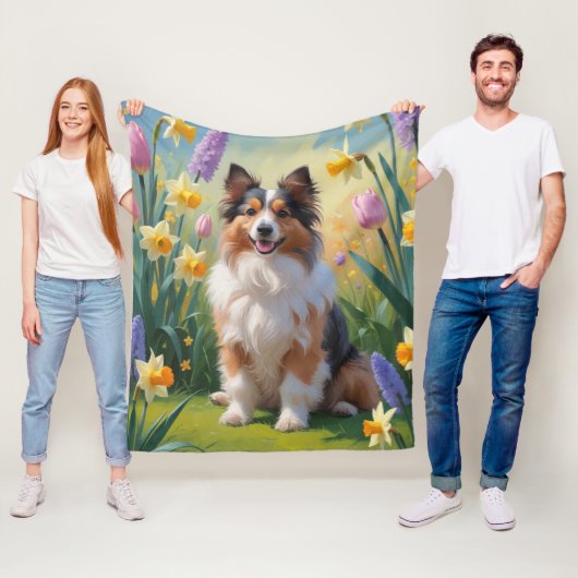Shetland Sheepdog Spring Flowers Malerei Fleecedecke (Beispiel)