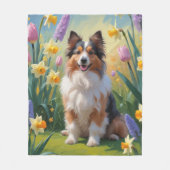 Shetland Sheepdog Spring Flowers Malerei Fleecedecke (Vorderseite)