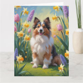 Shetland Sheepdog Spring Flowers Malerei Karte (Vorderseite)
