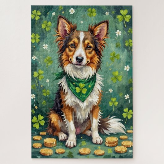 Shetland Sheepdog St Patrick’s Day Glückshund Puzzle (Vertikal)