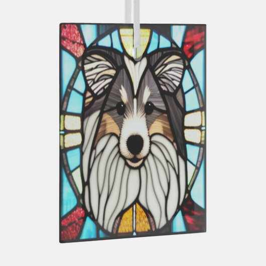 Shetland Sheepdog "Stached Glass" Ornament Aus Glas (Vorderseite Rechts)