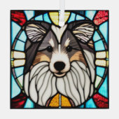 Shetland Sheepdog "Stached Glass" Ornament Aus Glas (Rückseite)