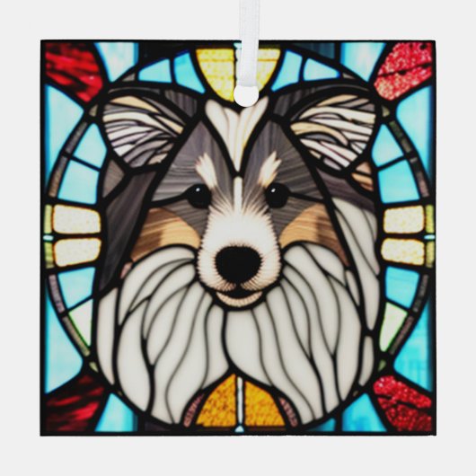 Shetland Sheepdog "Stached Glass" Ornament Aus Glas (Rückseite)