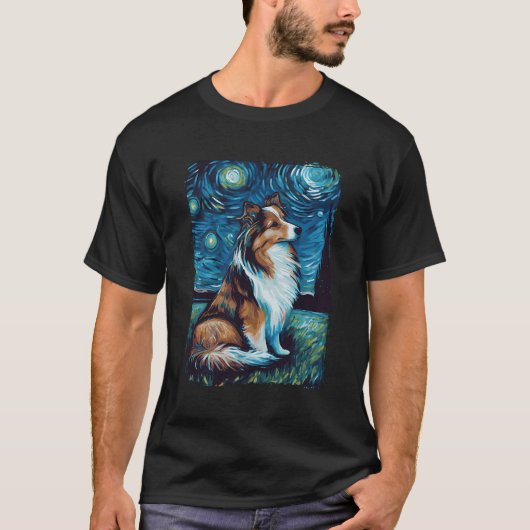 Shetland Sheepdog Starry Night T-Shirt (Vorderseite)