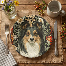 Shetland Sheepdog Tricolor Sheltie Vintage Floral Pappteller