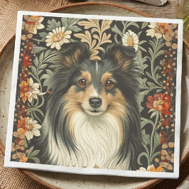 Shetland Sheepdog Tricolor Sheltie Vintage Floral Serviette