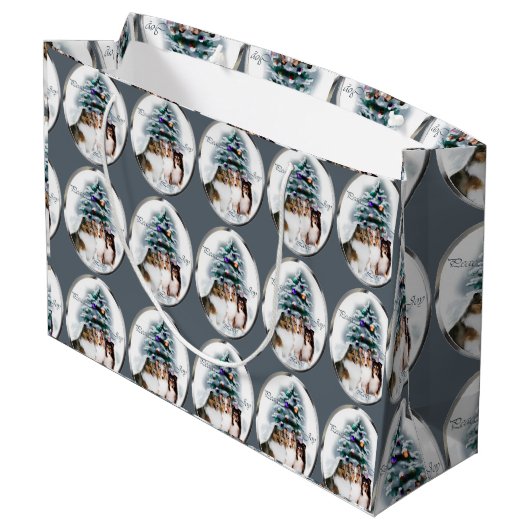 Shetland Sheepdog Trio Große Geschenktüte (Rückseite Schrägansicht)