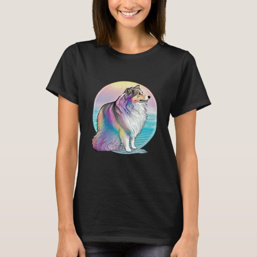 Shetland Sheepdog Vaporwave Retrowave Aesthetic T-Shirt (Vorderseite)