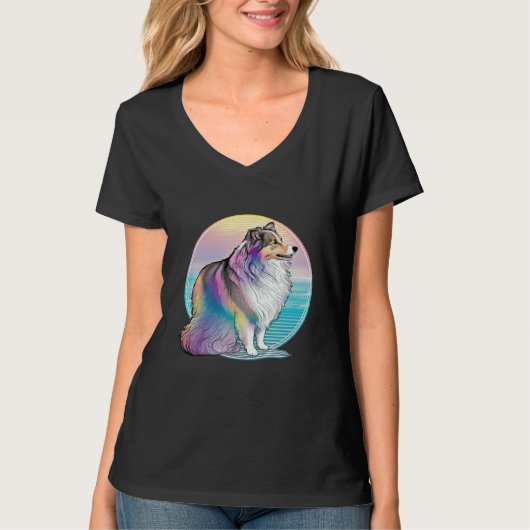 Shetland Sheepdog Vaporwave Retrowave Aesthetic T-Shirt (Vorderseite)