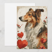 Shetland sheepdog Vintag Valentinstag Feiertagskarte (Vorne/Hinten)