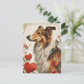 Shetland sheepdog Vintag Valentinstag Postkarte (Stehend Vorderseite)