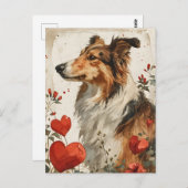 Shetland sheepdog Vintag Valentinstag Postkarte (Vorne/Hinten)