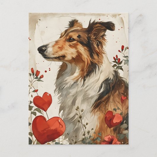 Shetland sheepdog Vintag Valentinstag Postkarte (Vorderseite)