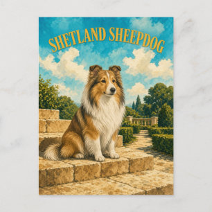 Shetland Sheepdog, Vintage Wasserfarben-Hundekunst Postkarte