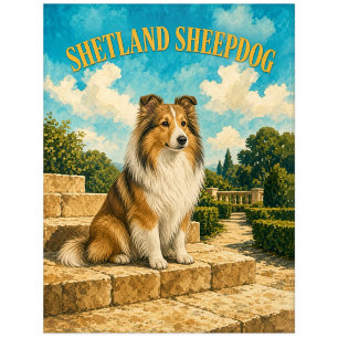 Shetland Sheepdog, Vintage Wasserfarben-Hundekunst Postkarte