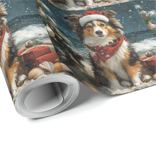 Shetland Sheepdog Vintager Strand Geschenkpapier (Rolleneckpunkt)