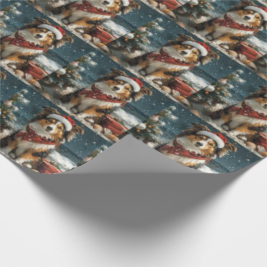 Shetland Sheepdog Vintager Strand Geschenkpapier (Ecke)