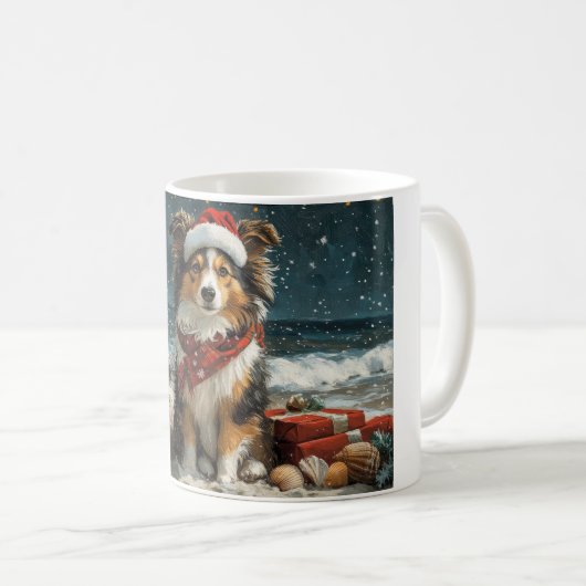 Shetland Sheepdog Vintager Strand Kaffeetasse (VorderseiteRechts)