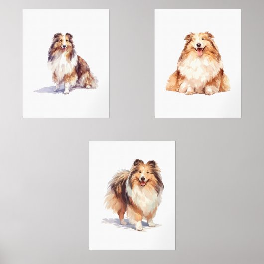 Shetland Sheepdog Wall Art, Sheltie Puppy Art Bilderwand Sets (Vorderseite)