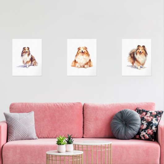 Shetland Sheepdog Wall Art, Sheltie Puppy Art Bilderwand Sets (Wohnzimmer)