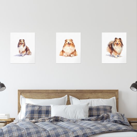 Shetland Sheepdog Wall Art, Sheltie Puppy Art Bilderwand Sets (Schlafzimmer)