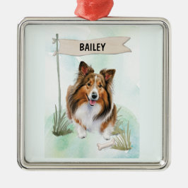 Shetland Sheepdog Watercolor Personalized Dog Ornament Aus Metall