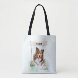 Shetland Sheepdog Watercolor Personalized Dog Tasche